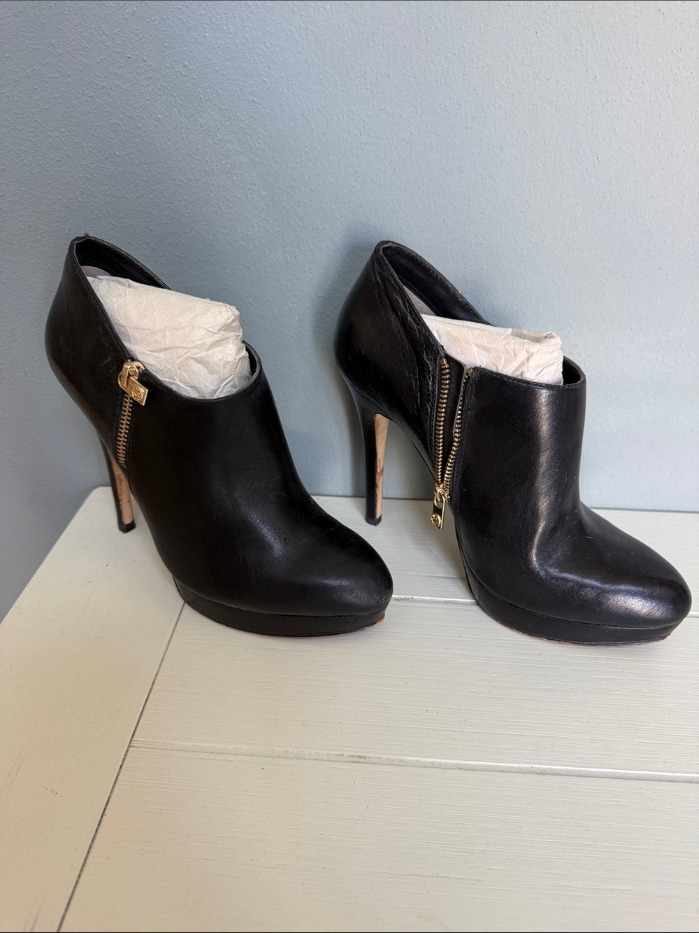 Michael Kors Black Leather High-Heel Zip Ankle Booties